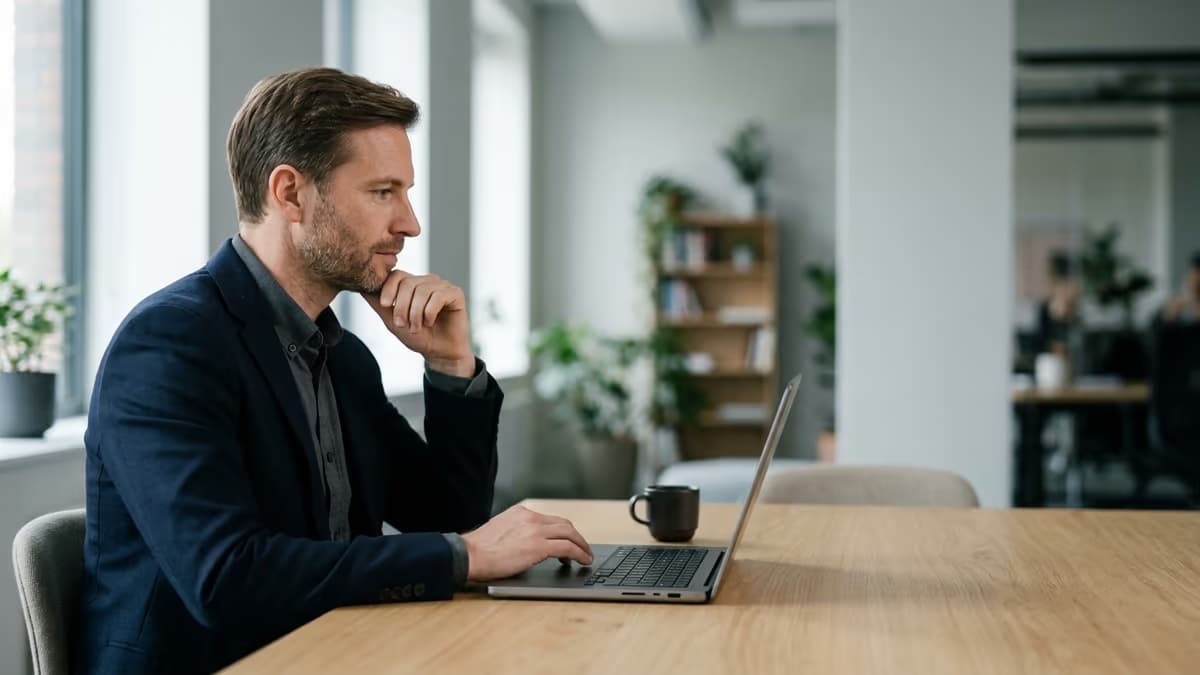 A person reviewing a US tax application form near a laptop, representing the address fields on an EIN application
