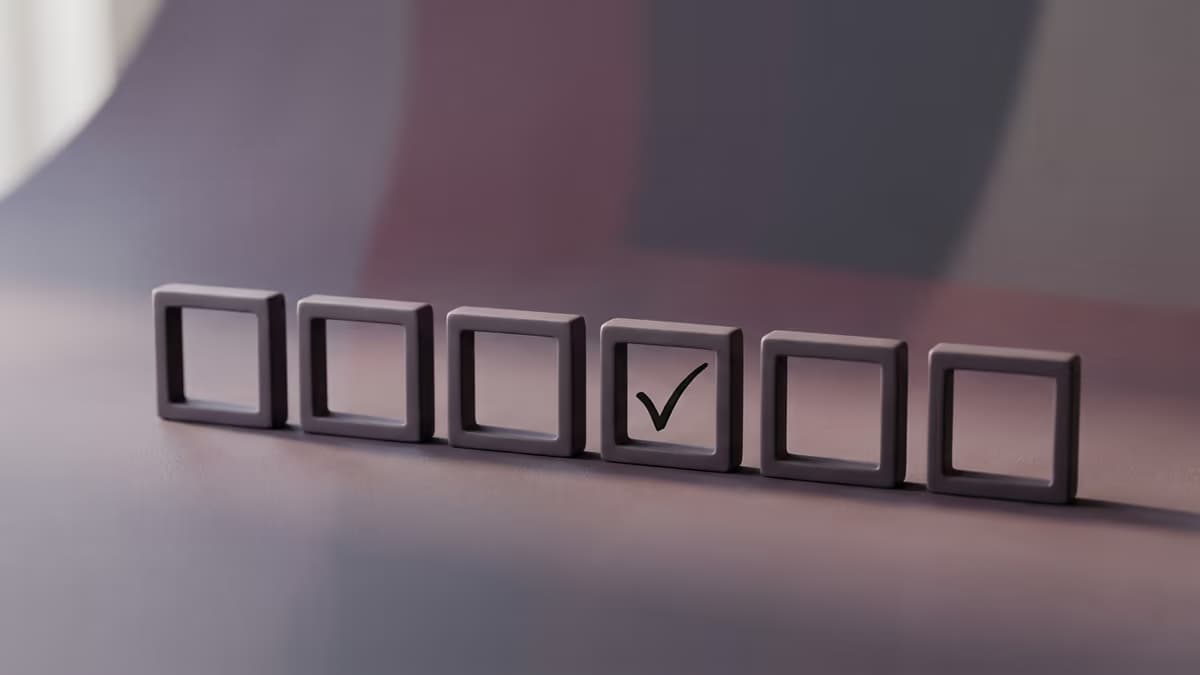 Minimalist abstract composition of a row of checkboxes with one box selected, symbolizing a tax classification election