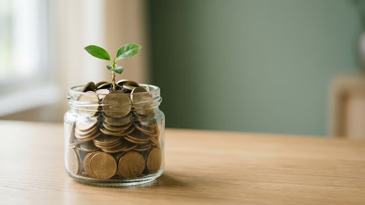 A green seedling growing from a glass jar filled with coins, symbolizing the initial capital contribution that funds a new single-member LLC.
