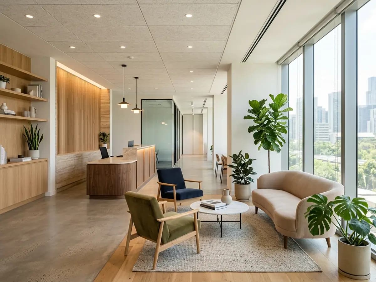 Bright office reception and lounge with natural light