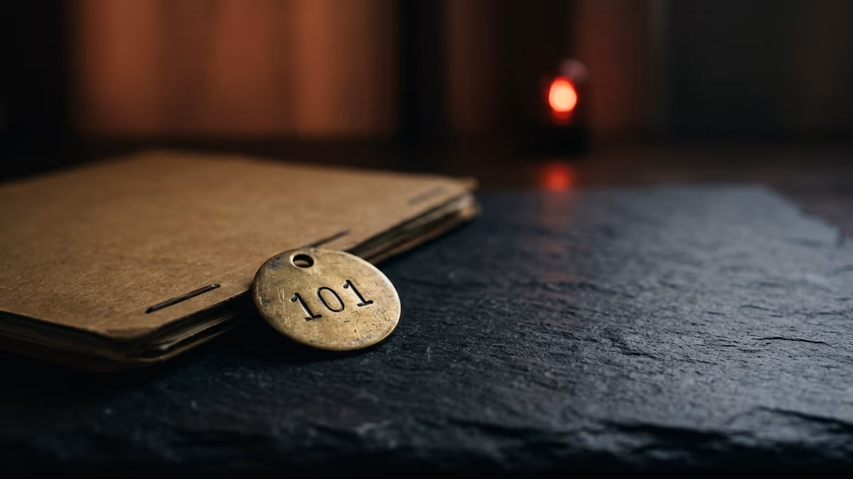 A brass numbered tag and a closed reference folder symbolizing an EIN online application rejection code