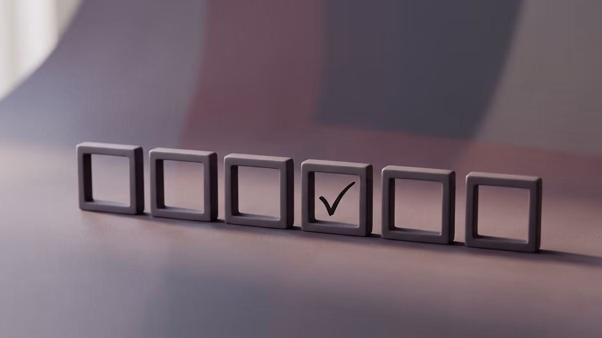 Minimalist abstract composition of a row of checkboxes with one box selected, symbolizing a tax classification election