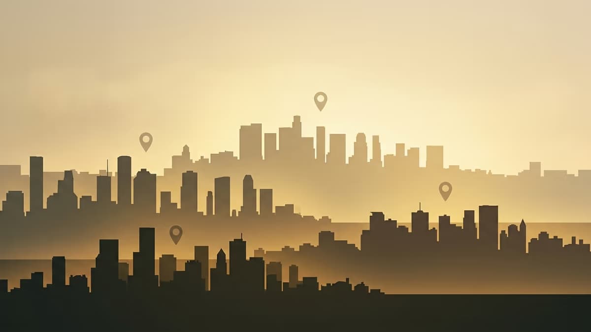 Several US city skylines at dusk symbolizing choosing the right city for an LLC virtual office