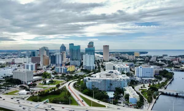 Tampa Florida skyline with waterfront bay view